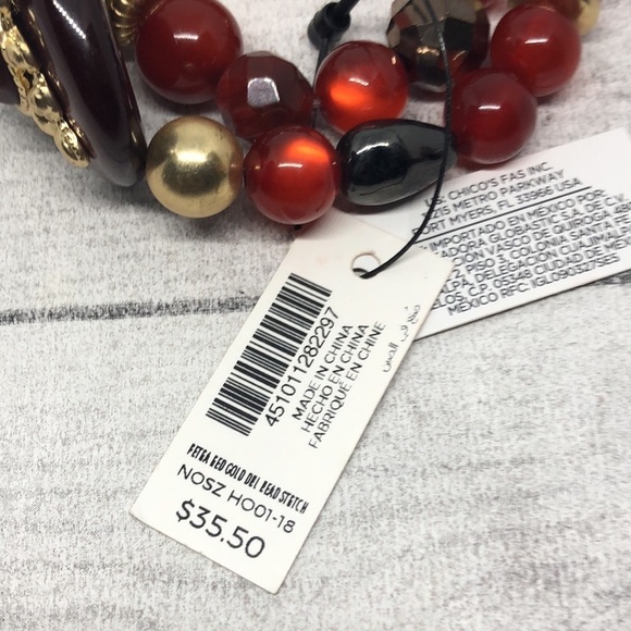 Chico's regal faux ruby beaded costume dressy stretch statement bracelet NEW. - Picture 3 of 5